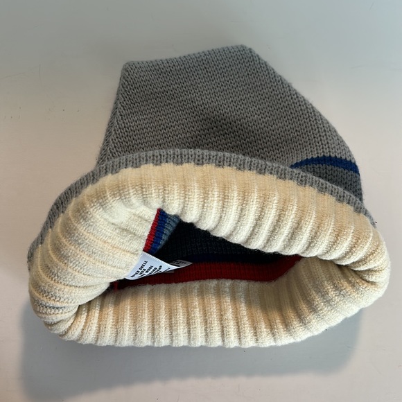 Smiley 100% Wool Ski Snowboard Beanie Grey Red Stripes - Picture 5 of 5